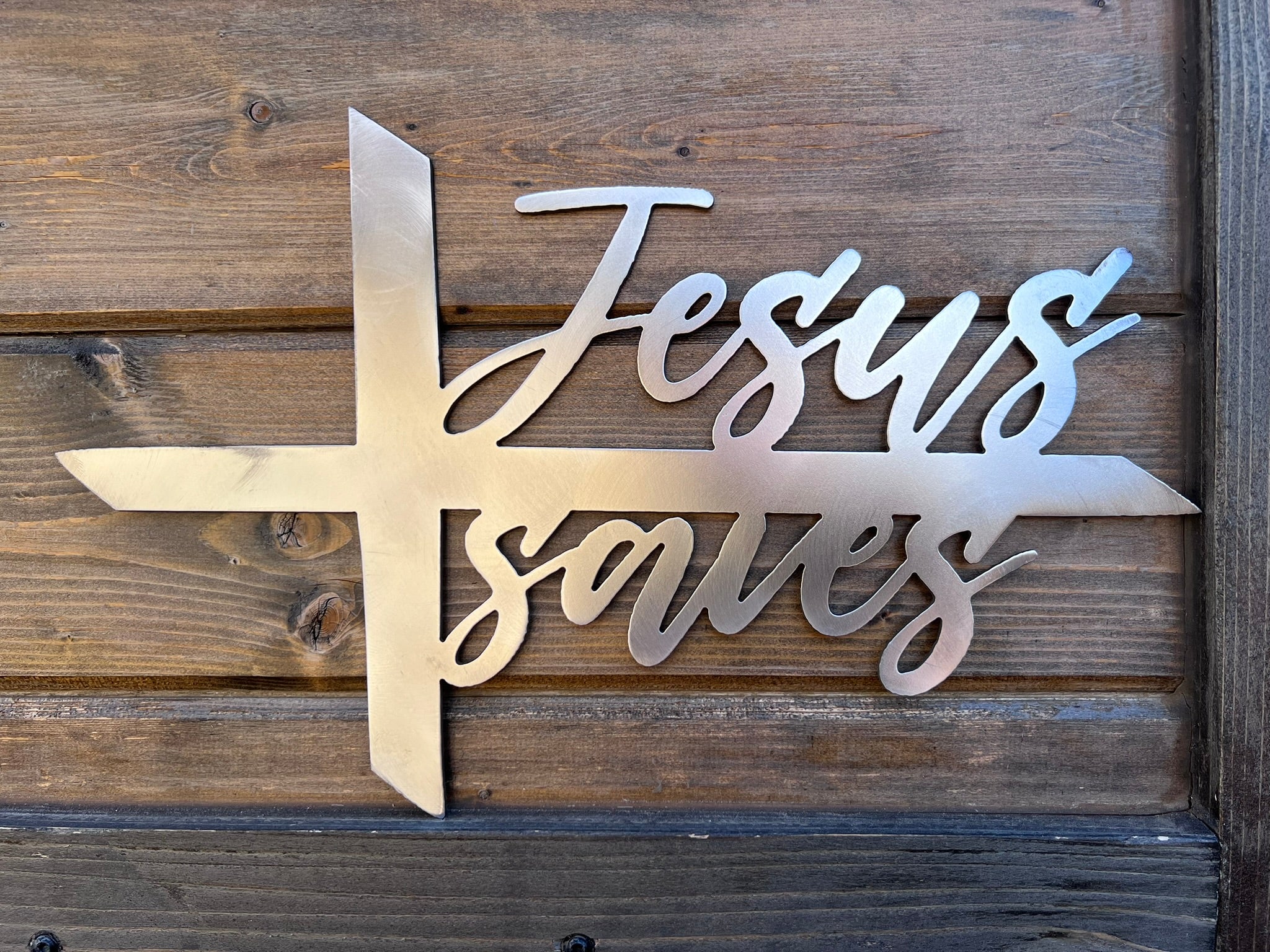 Jesus Saves Cross Metal Sign